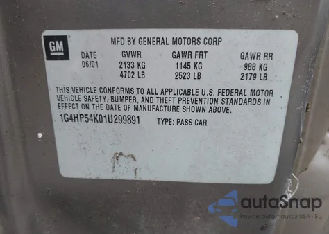 2001 Buick Lesabre Custom из США, поврежденный, VIN 1G4HP54K01U299891